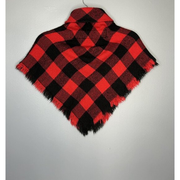 Buffalo Plaid Shawl Poncho Girls 4T Red Black Toggle Cape Christmas Cute Photo - Picture 6 of 9